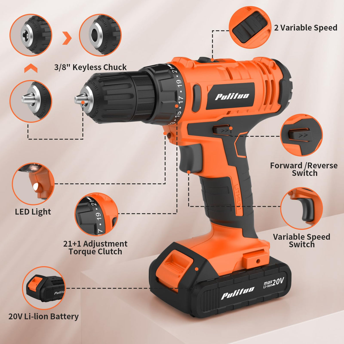 PULITUO drill torque up to 30 Nm enables precise driving tasks.