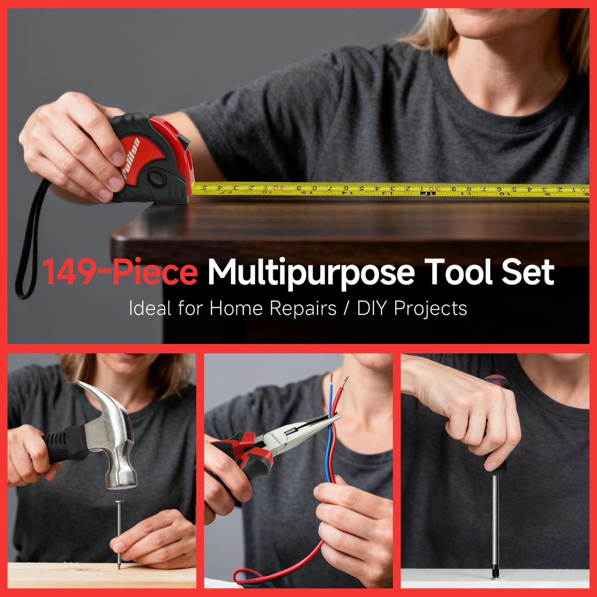 Pulituo tape measure and utility knife for quick measurements.