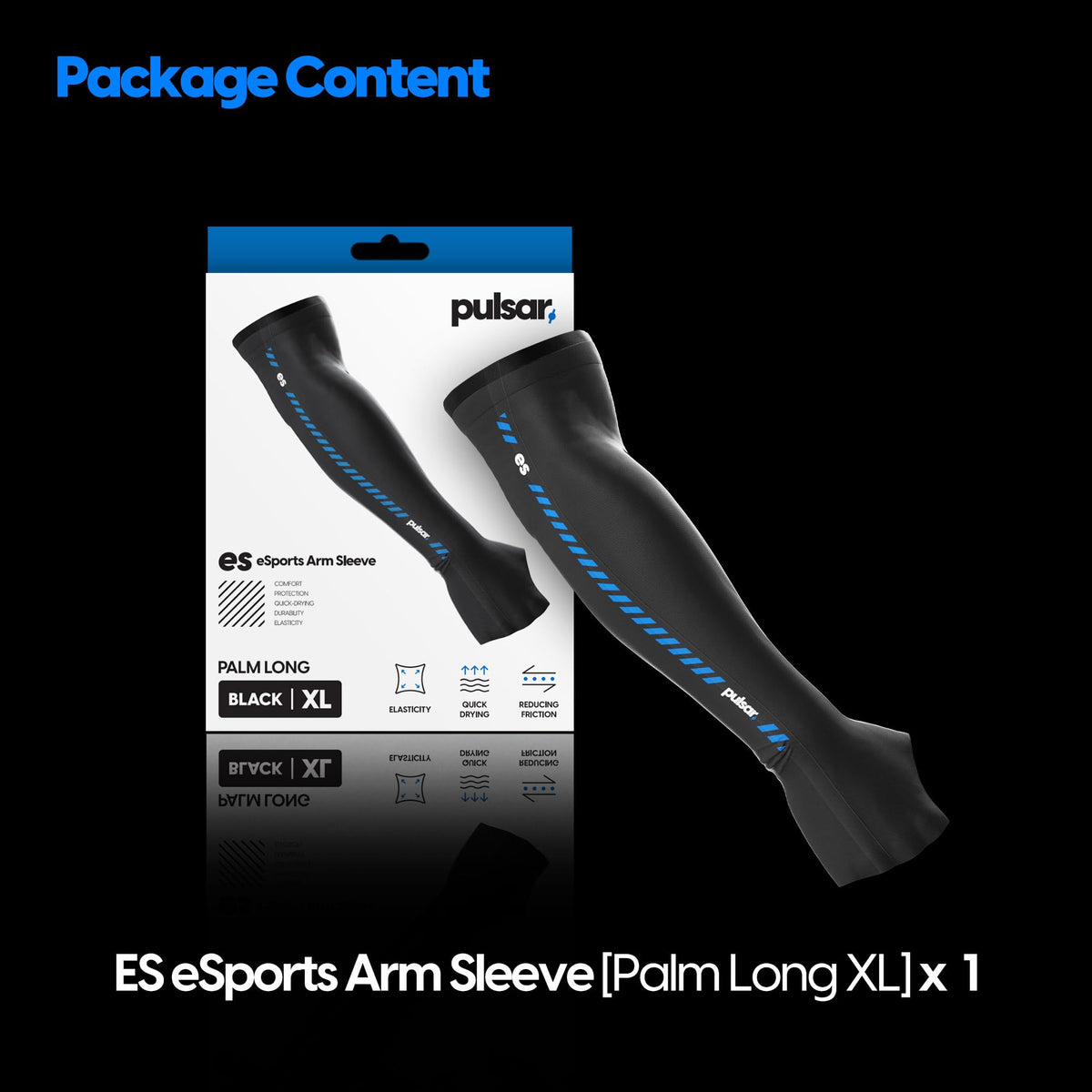 Pulsar eS arm sleeve black color on desk setup with confident posture.