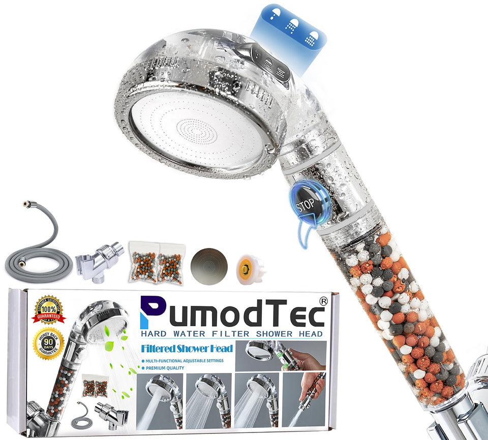 PumodTec filtered shower head handheld assembly shows quick setup and secure installation.