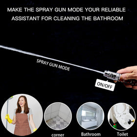 PumodTec shower head-mounted holder shows hands-free steadiness during showers.