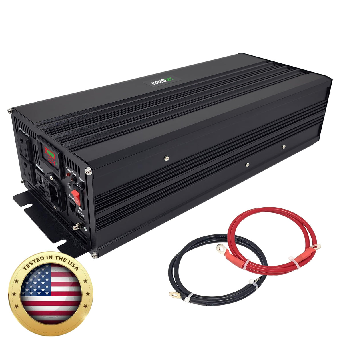 PumpSpy 2000W sump pump backup system front view demonstrates immediate outage protection for basements.