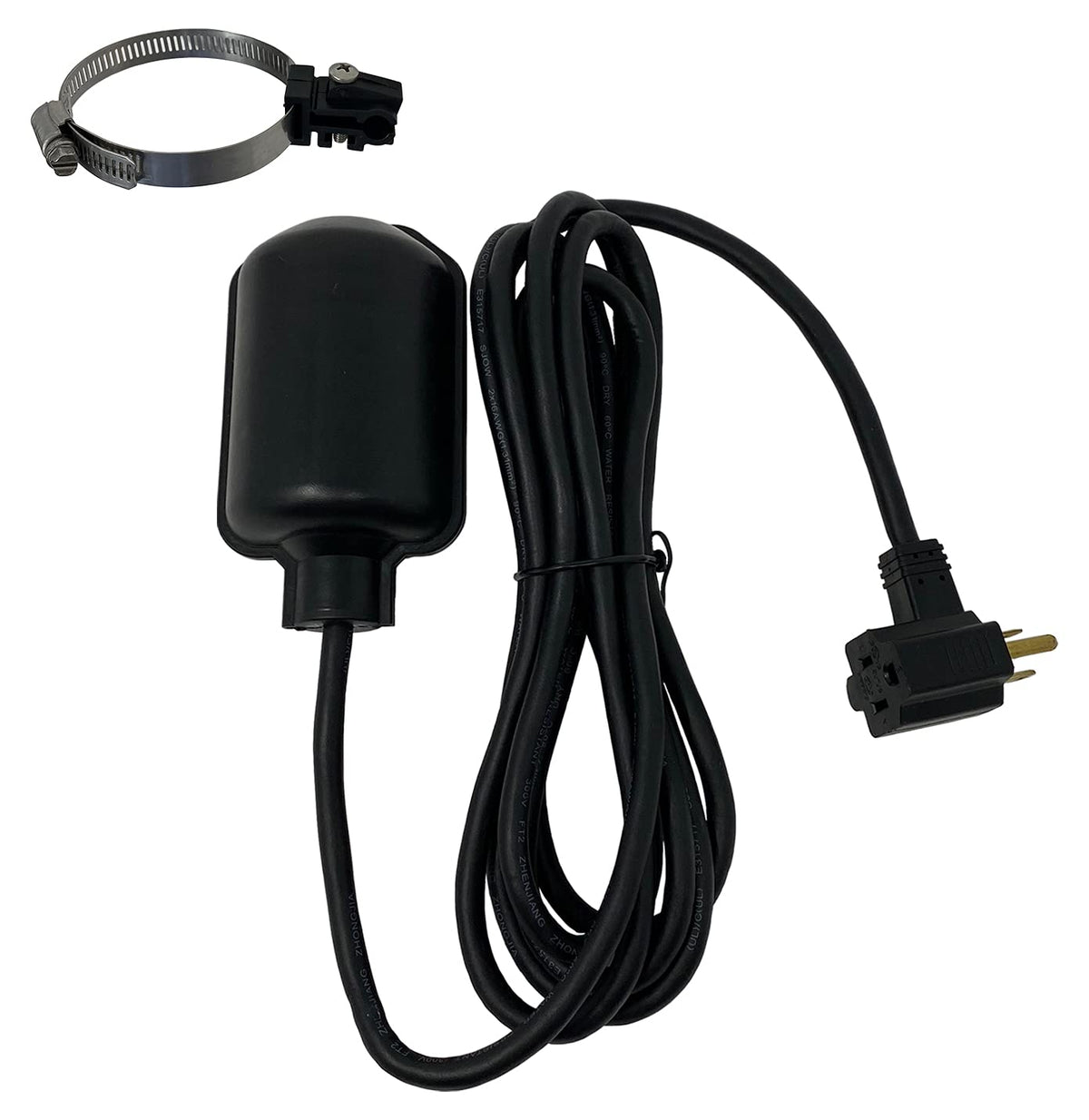 PumpSpy tether float switch mounted on a sump pump for reliable water level sensing.