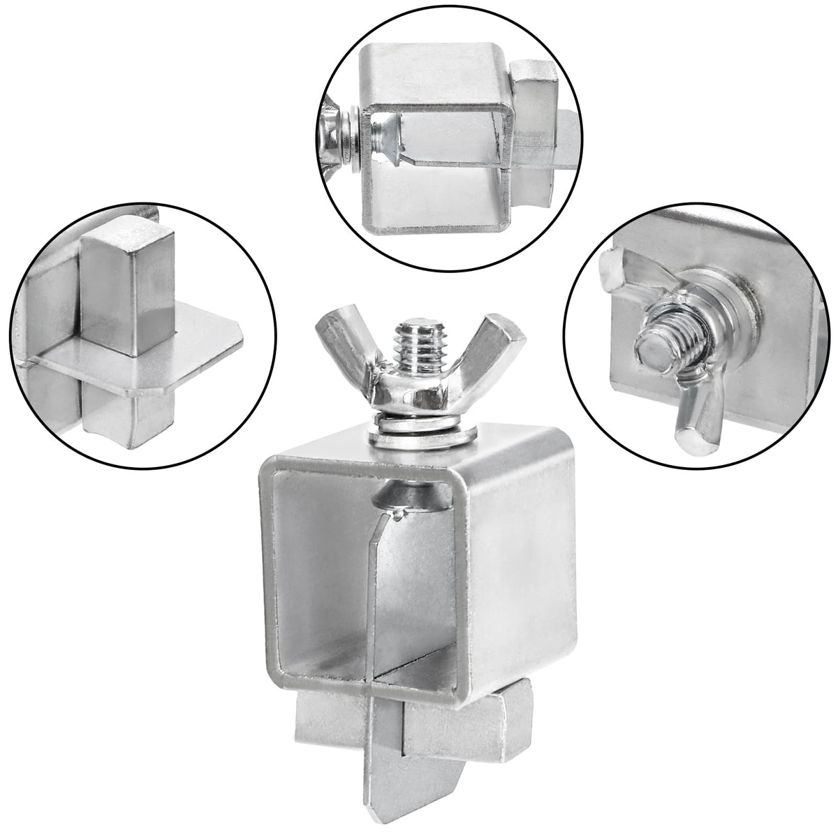 Pumtus clamps in use for edge-to-edge welding on metal panels.