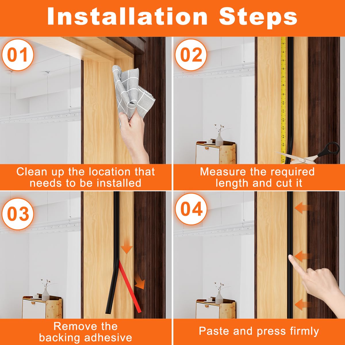 Pundin multi-use weatherstrip for cabinets, appliances, and furniture edges