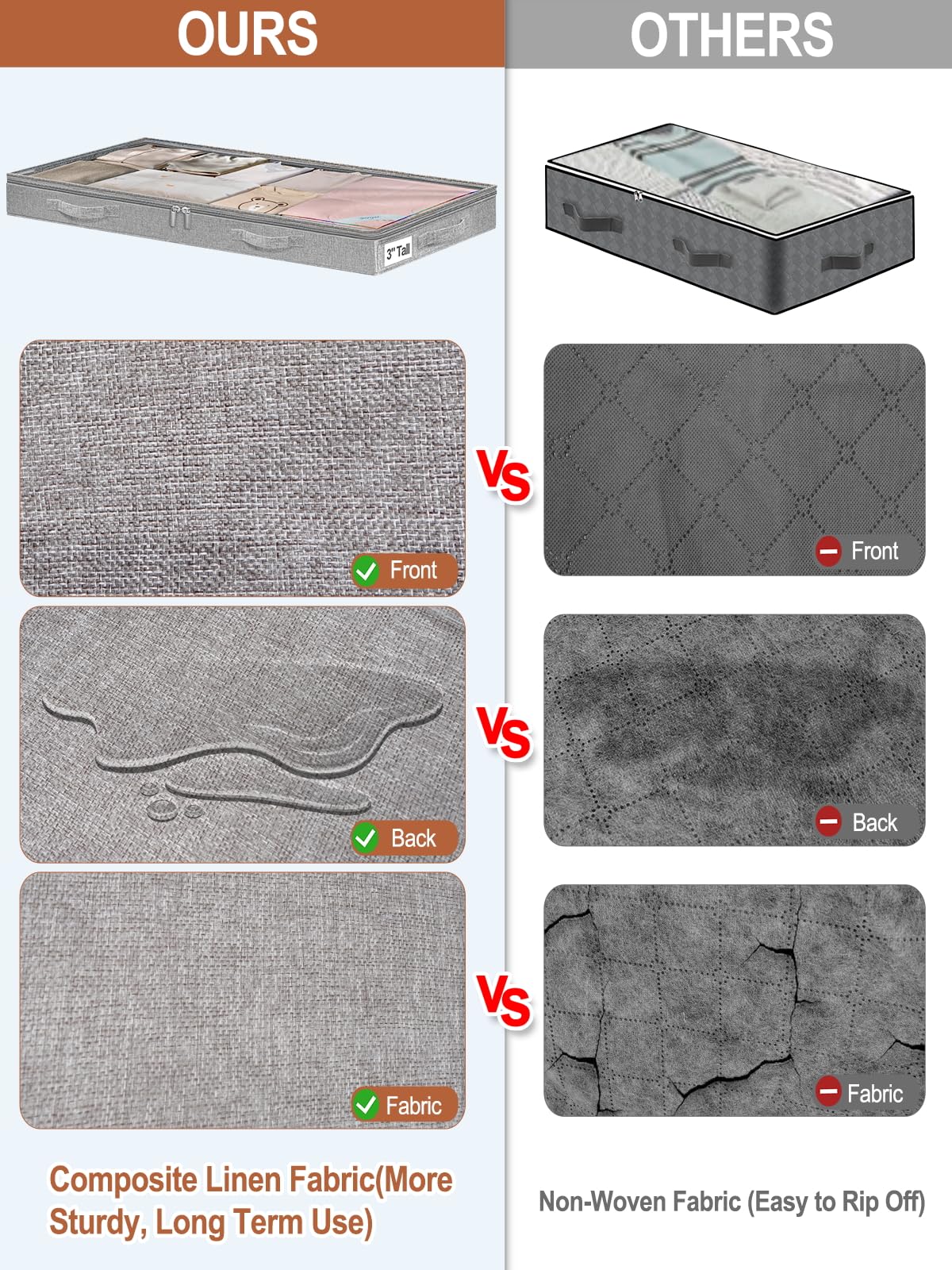 Punemi under-bed storage bin soft sides emphasize easy sliding.
