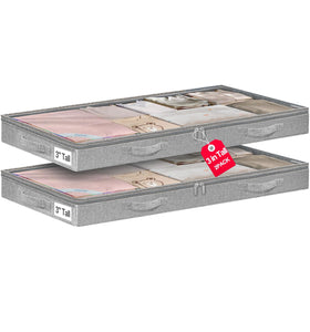 Punemi under-bed storage bin top view with clear lid in grey, compact design.