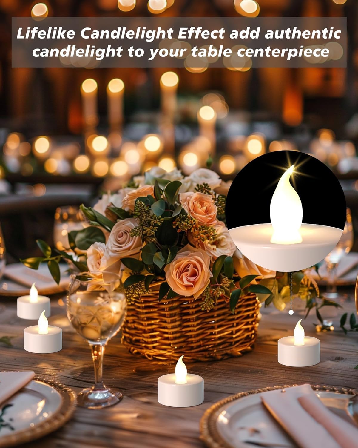 PUNPUBA LED tea lights on table and mantle for warmth.