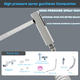 Puobao handheld sprayer with extended hose for easy toilet and bathroom cleaning.
