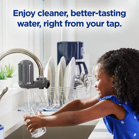 PUR Plus 100-gallon capacity highlights long-lasting supply of clean water between changes.