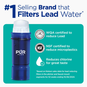 PUR Plus 11-Cup Water Pitcher with dishwasher-safe components for effortless cleaning.
