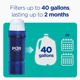 Lead reduction filtration badge on PUR Plus filter demonstrates safety focused performance