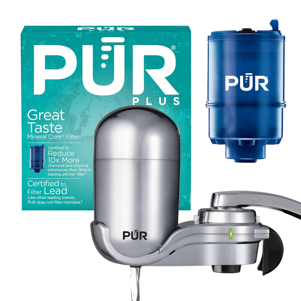 PUR Plus Vertical Faucet Mount Chrome filters lead for safer-tasting tap water.