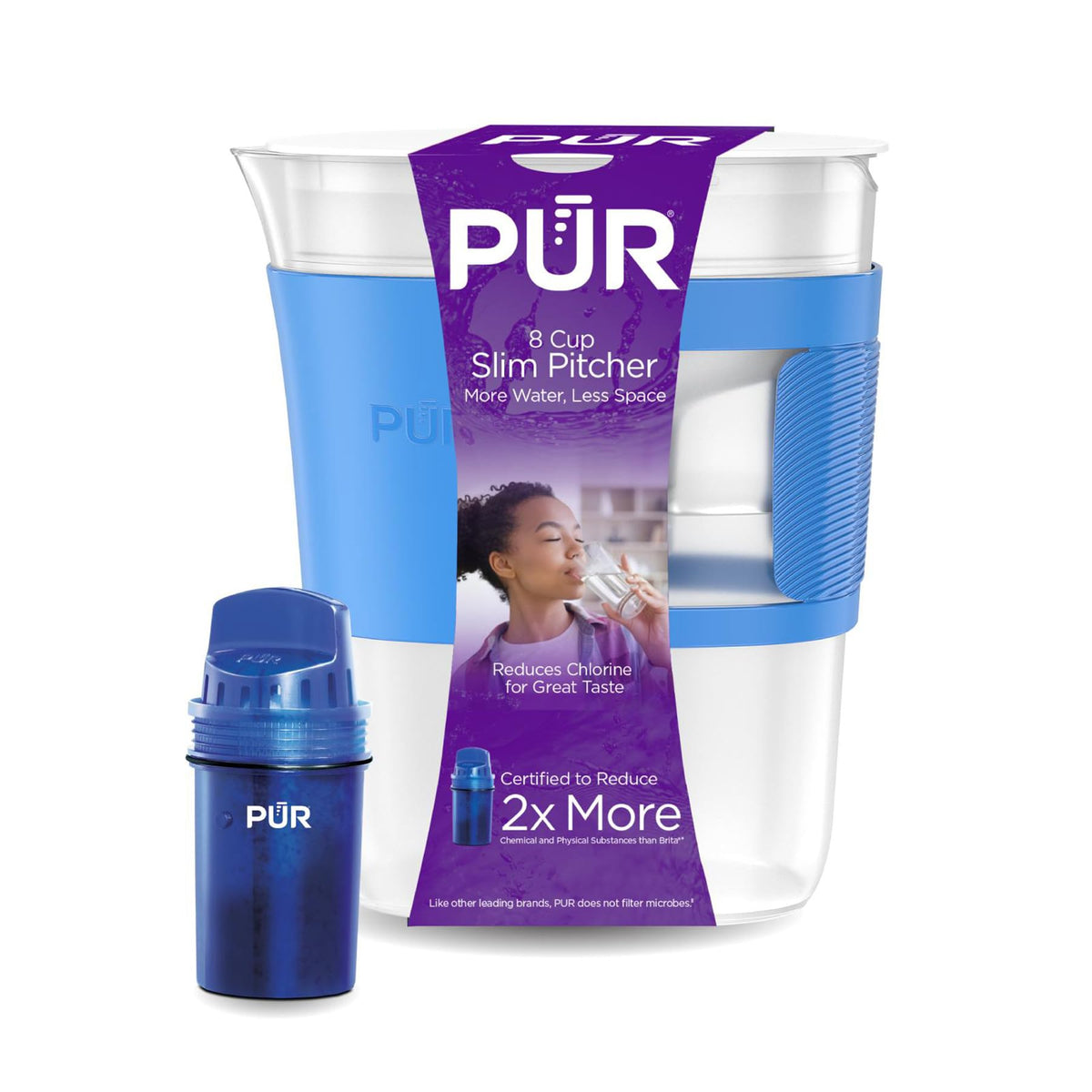 PUR Slim Water Pitcher with 8-Cup Capacity for compact spaces and easy pouring.