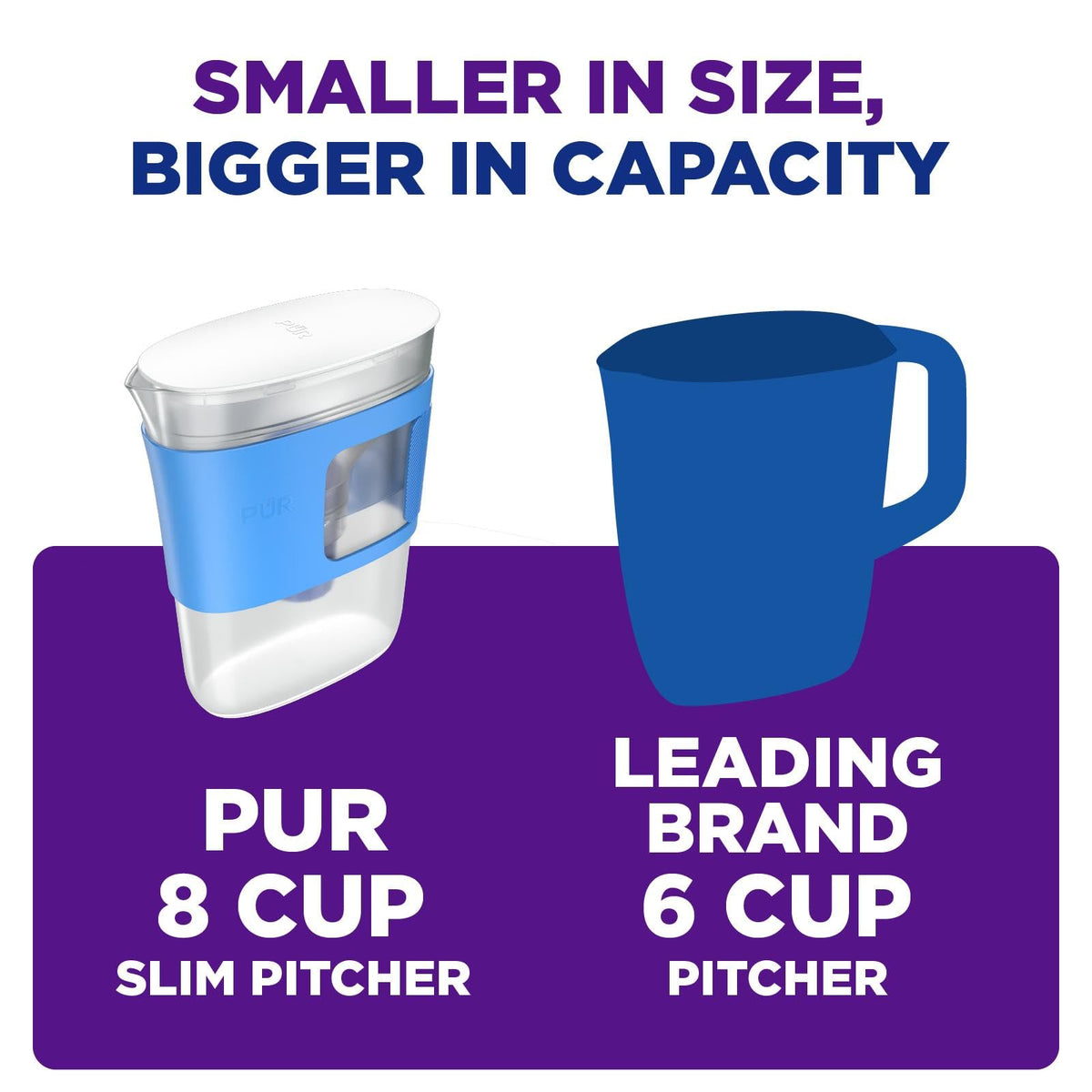 PUR Slim Water Pitcher compact dorm design fits small kitchens and rooms.