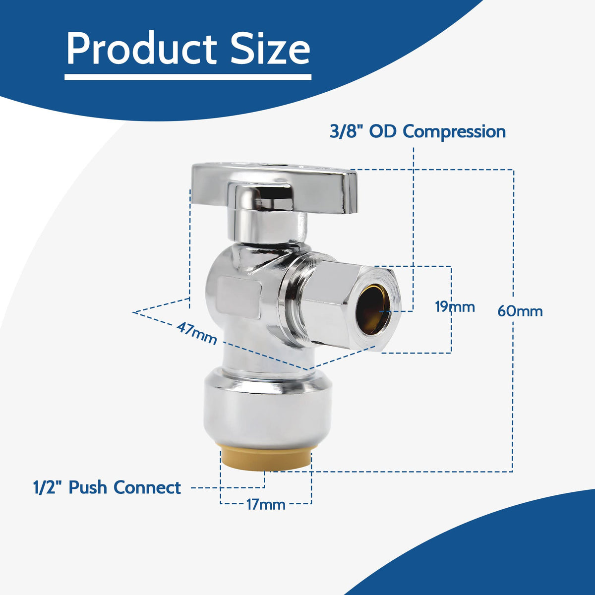Purageir pushfit angle stop valve copper body offers durable performance under high temperature conditions.