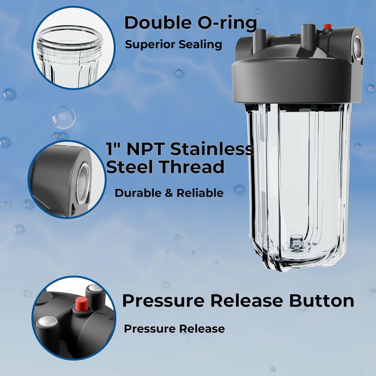 Purcooflow 1in NPT ports with relief button enable safe filter changes