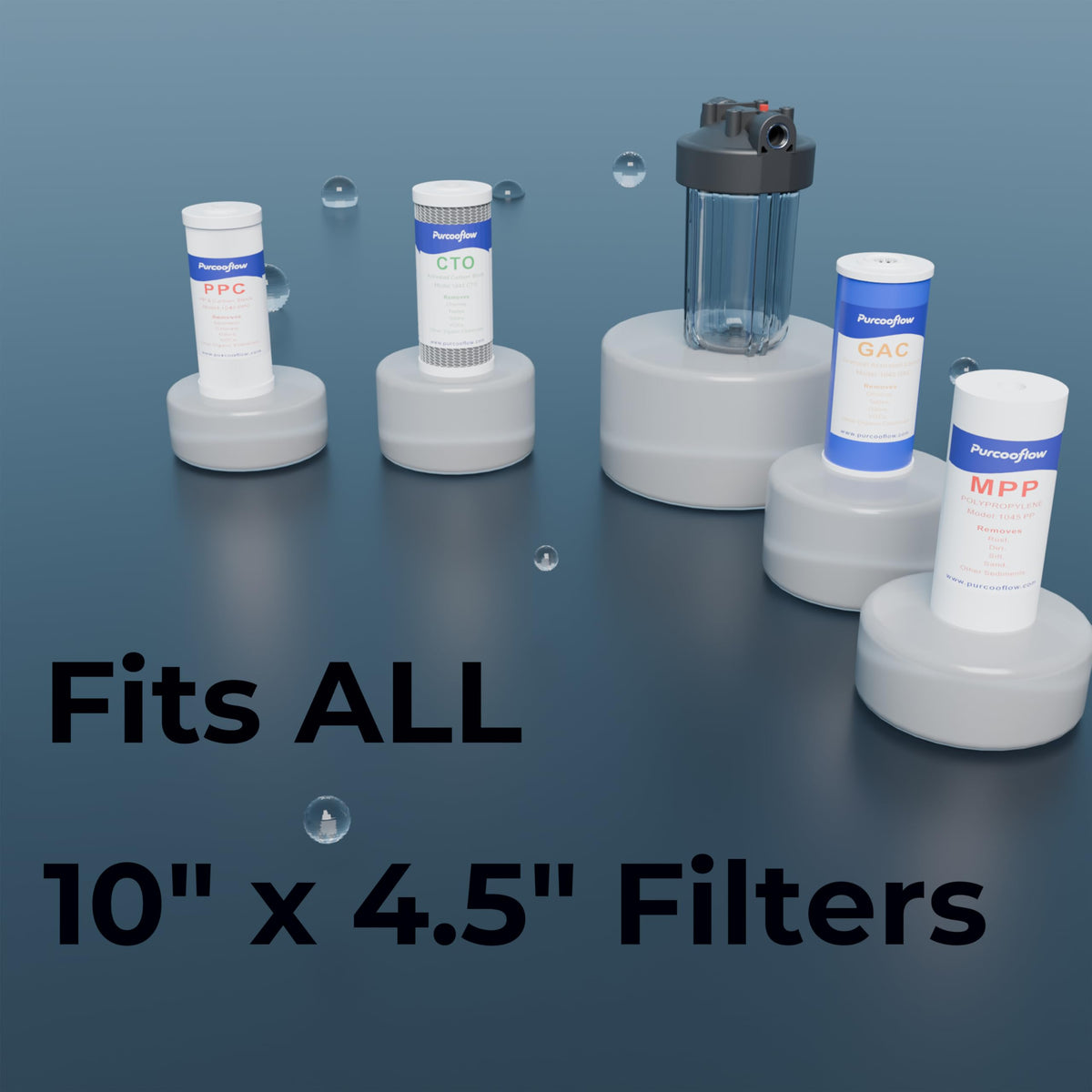 Purcooflow universal compatibility fits sediment, carbon, and specialty filters