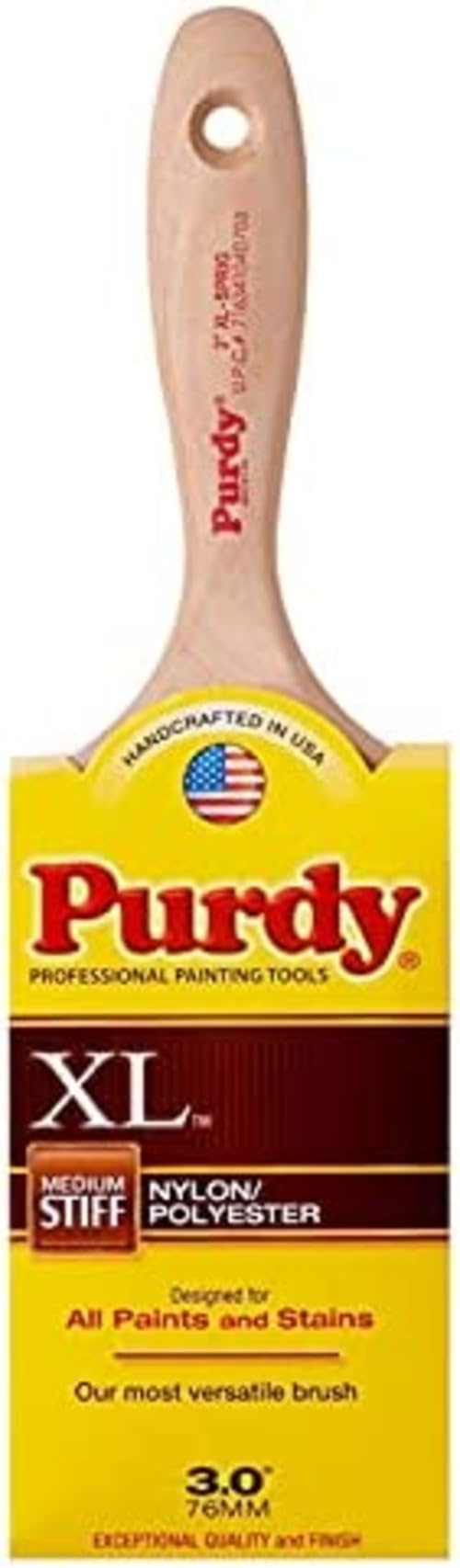 Purdy XL Sprig brush 3in close-up shows durable bristles for smooth paint lift.