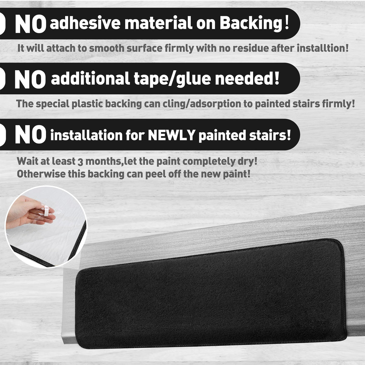 Pure Era stair treads adhesive-free install on smooth stairs