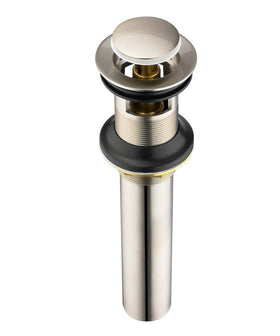 Purelux drain stopper in brushed nickel seals smoothly for a clean bathroom look.