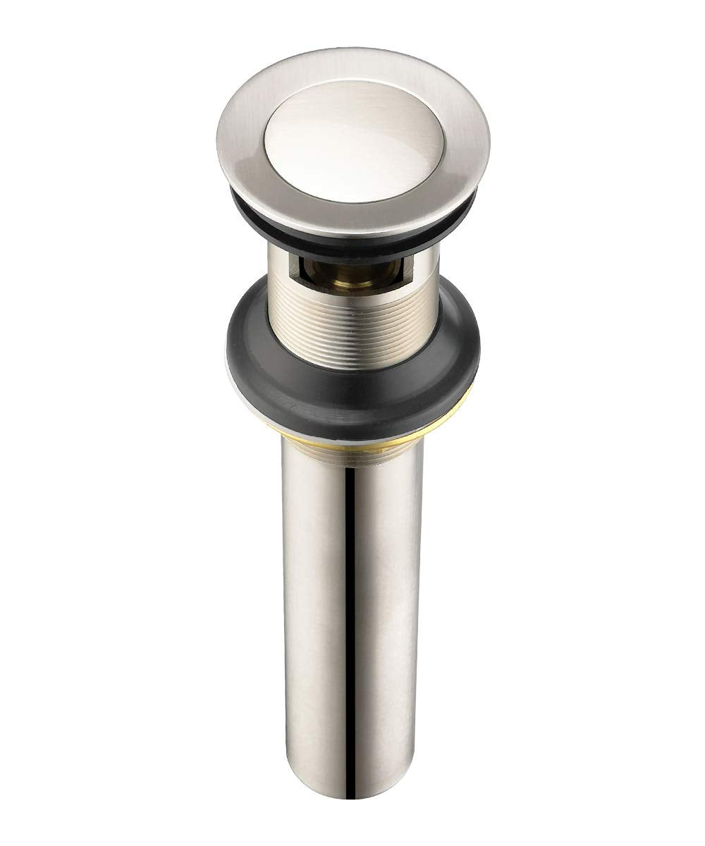 Purelux pop-up drain assembly with overflow enables quick sealing and draining.