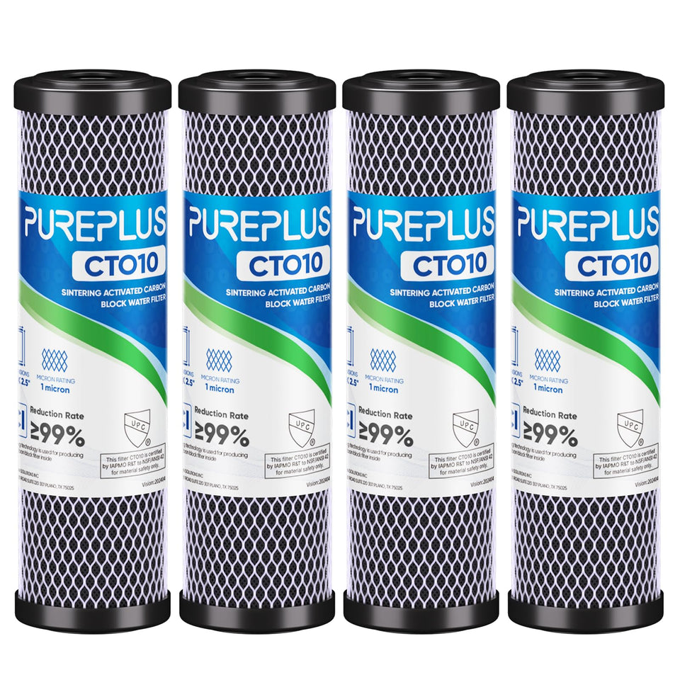 PUREPLUS 1-micron carbon filter for 10x2.5-inch systems reduces chlorine for better-tasting water.