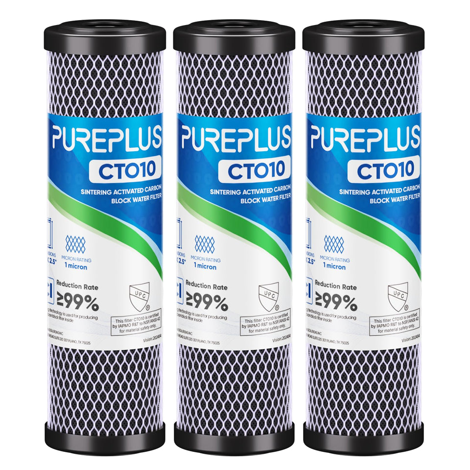 PUREPLUS 1-micron CTO carbon filter box improves home water taste