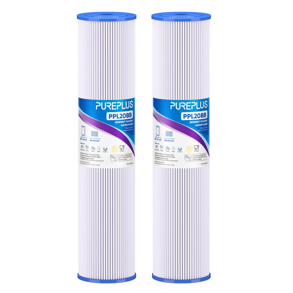 PUREPLUS 20x4.5-inch pleated sediment filter reduces sediment in well water