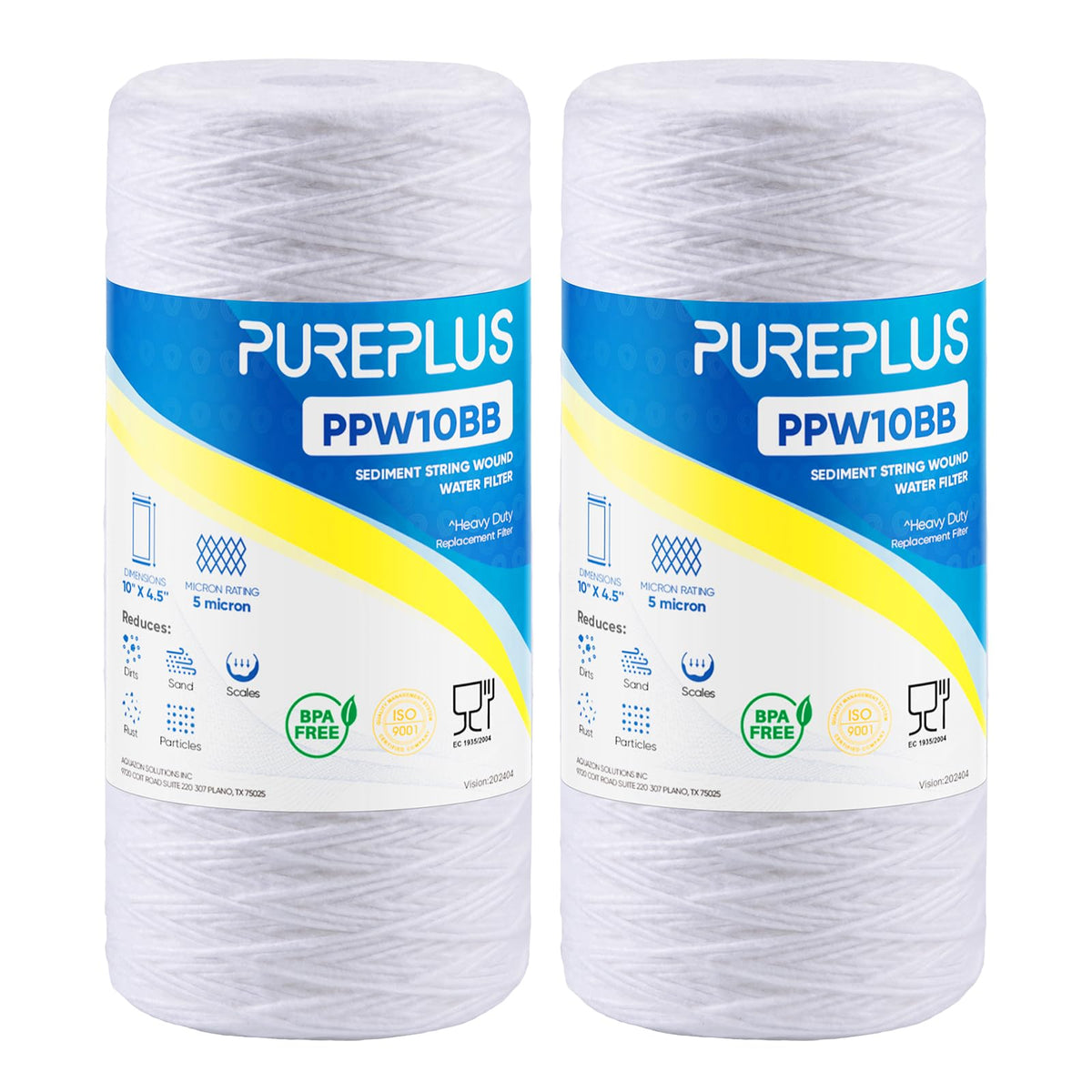 PUREPLUS 5 micron filter in a 10x4-5 housing reduces sediment in well water