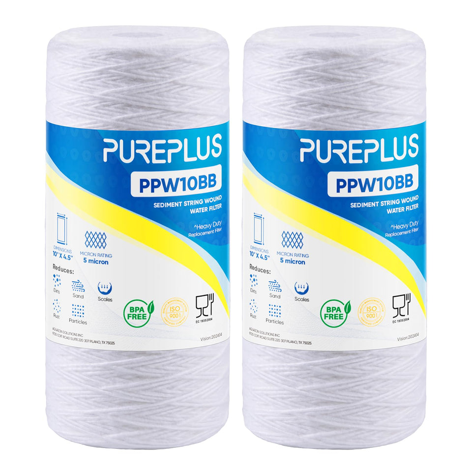 PUREPLUS 5 micron filter in a 10x4-5 housing reduces sediment in well water