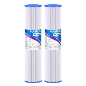 PurePlus 5 micron sediment filter shows pleated design capturing sediment