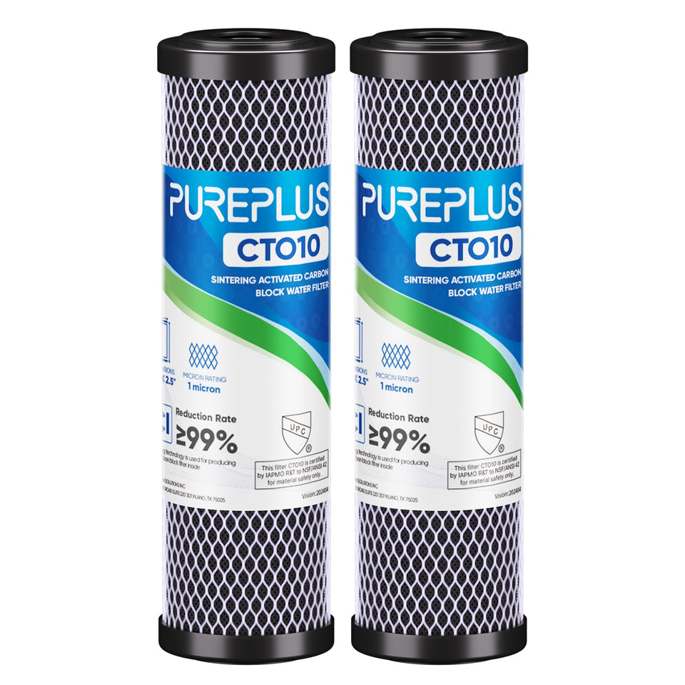 PUREPLUS CTO filter 1-micron 10-inch focuses on chlorine removal for better-tasting water.