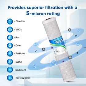 PUREPLUS CTO20BB media closeup reveals fine carbon filtration pores.