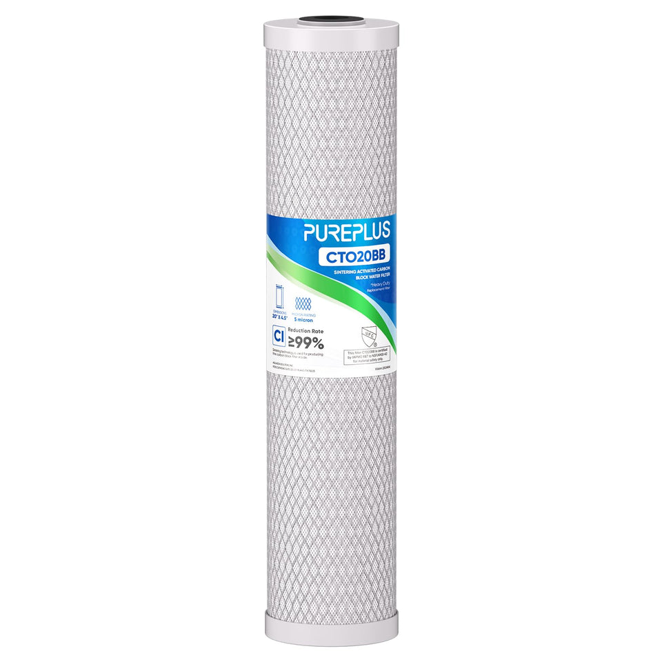 PUREPLUS CTO20BB filter package ready for clean tap water.