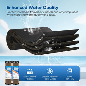 PurePlus high-capacity CTO filter image highlights 8000-gallon lifespan.