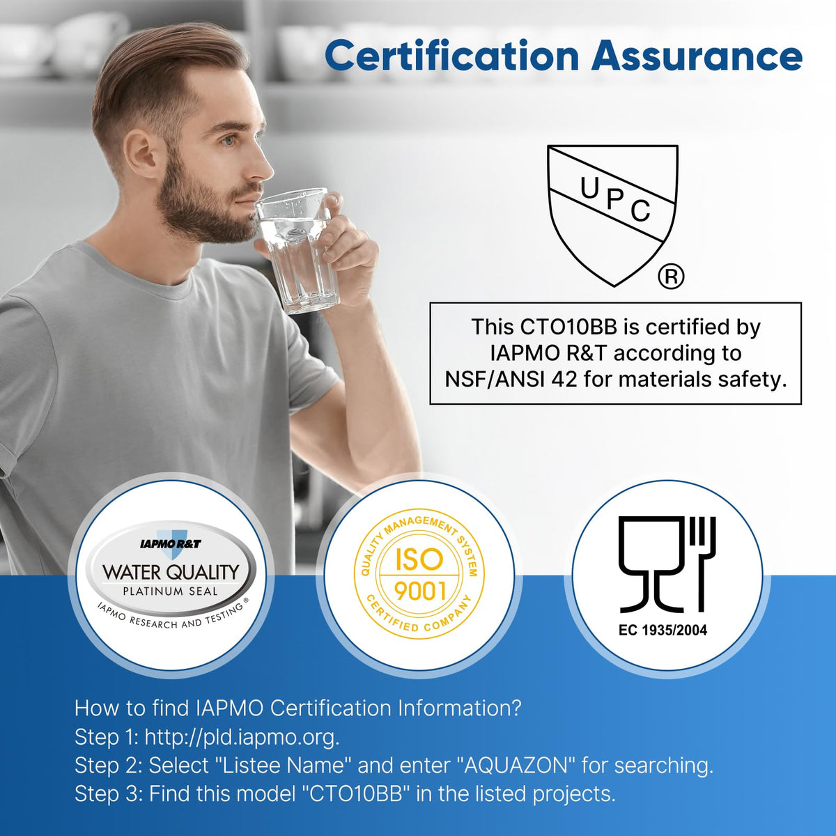 PUREPLUS IAMPO/NSF 42 certification badge on filter