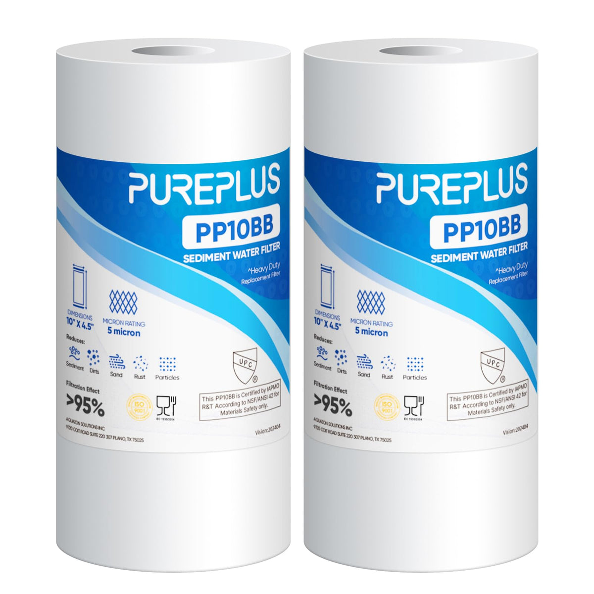 PUREPLUS PP10BB absolute 5-micron core improves sediment capture for clearer water.