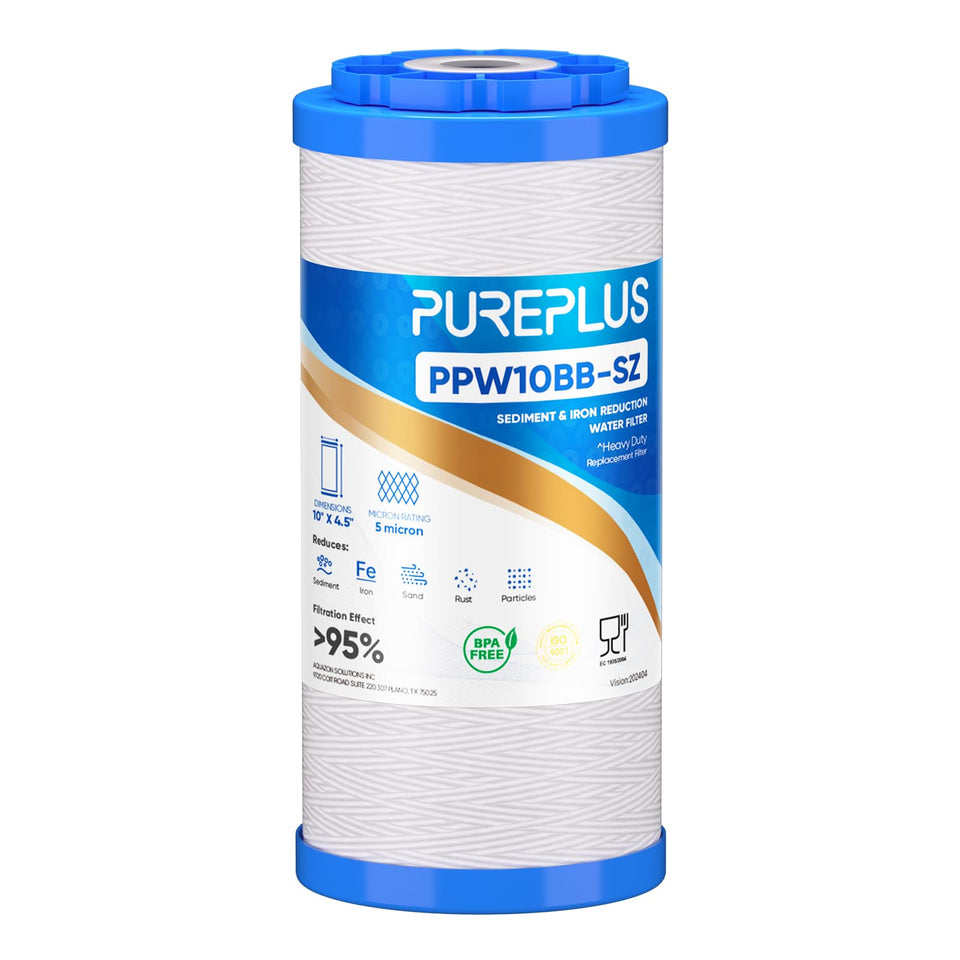 PUREPLUS PPW10BB-SZ string-wound sediment filter reduces particulates in water.