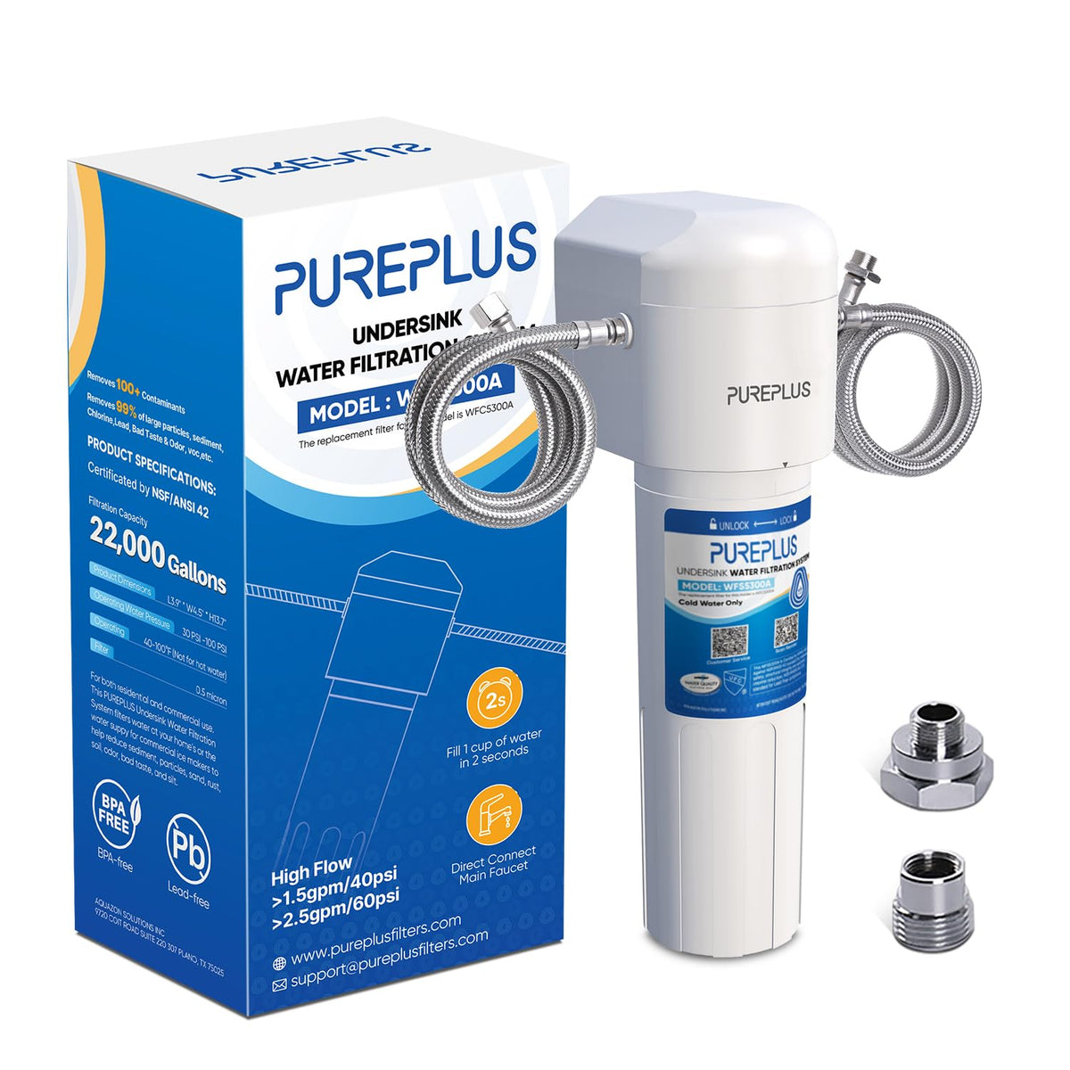 PurePlus Under Sink System under cabinet showing compact filtration setup for clean kitchen water.