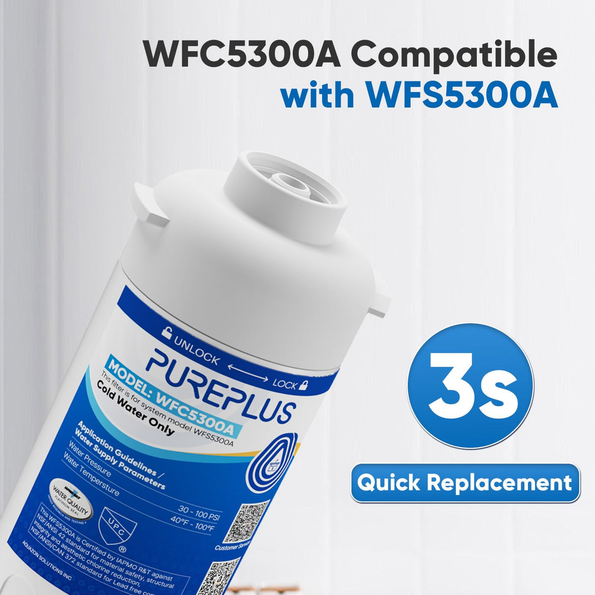 PUREPLUS WFC5300A close-up filter cartridge shows comprehensive filtration