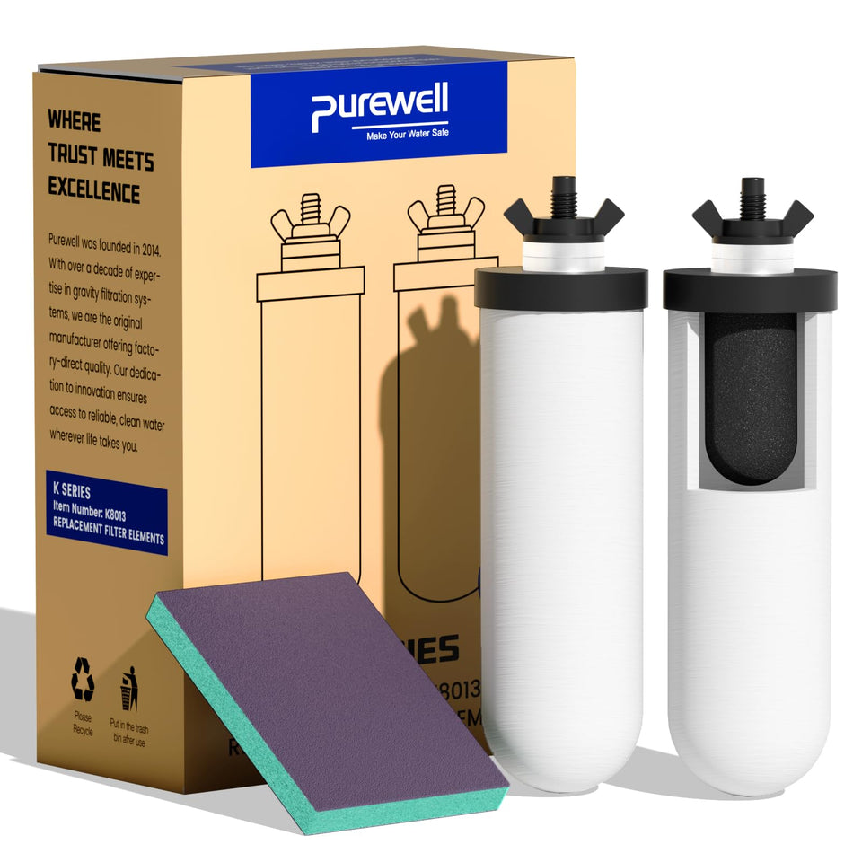 Purewell PF-4 ceramic filter closeup shows multi-layer media for safer drinking water.