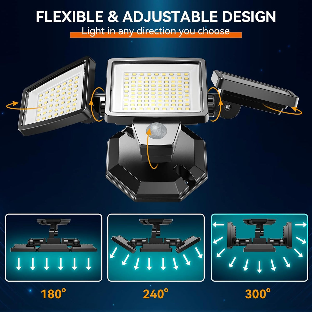 PURICH LED Security Lights motion detection range covering driveway at night