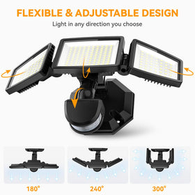 PURICH LED security lights three-head adjustable provide flexible beam coverage for yards.