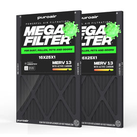 PuroAir MegaFilter 16x25x1 front view showing fit for HVAC units