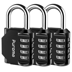 Puroma 3-pack 4-digit padlocks securing school lockers safely.