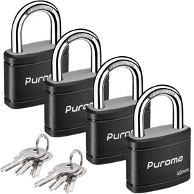 Puroma 4-pack keyed padlocks black pack for gate and locker security
