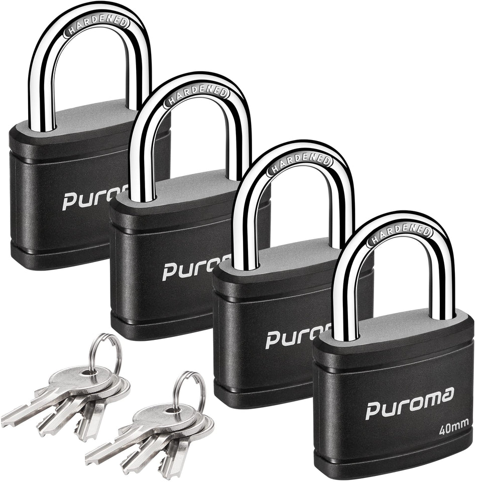 Puroma 4-pack keyed padlocks black pack for gate and locker security