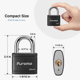 Puroma padlock close-up of hardened shackle showing strong cut resistance