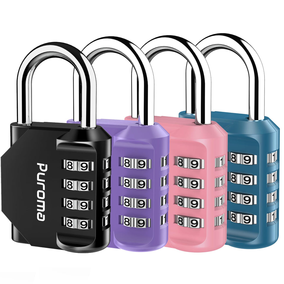 Puroma 4-pack lock with side window for one-handed code entry and quick setup
